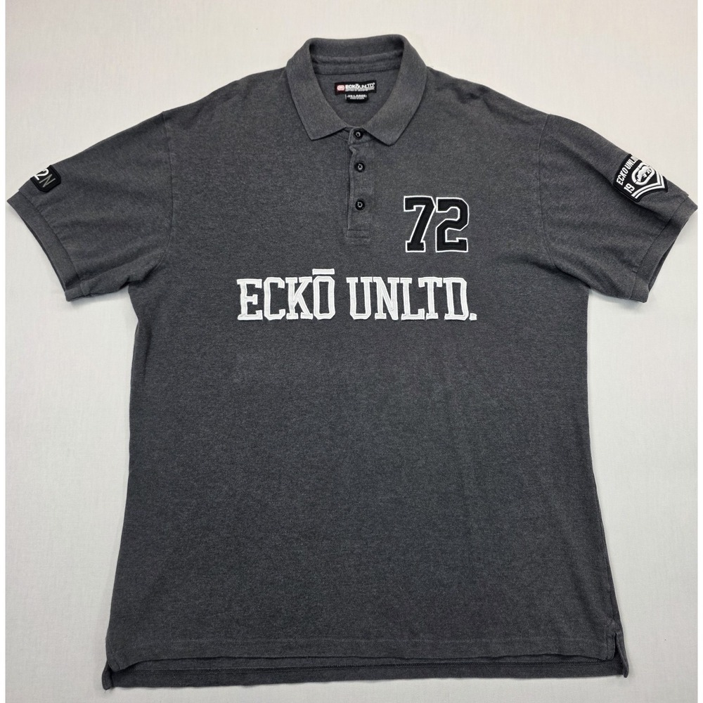 Ecko Unltd 72 Polo Shirt Men's 2XL Gray Short Sleeve Graphic Streetwear